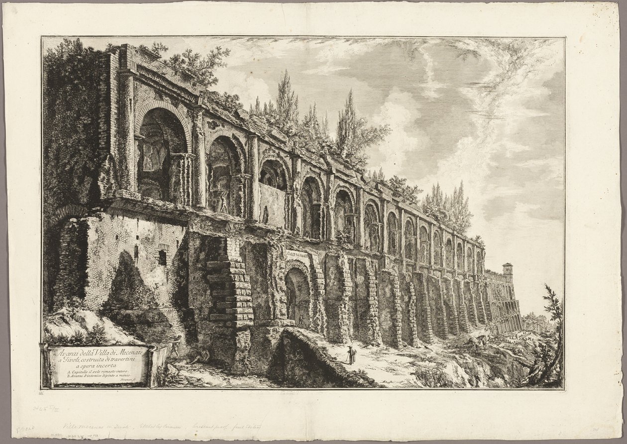 Maecenasin huvilan jäänteet Tivolissa Rooman näkymistä tekijältä Giovanni Battista Piranesi