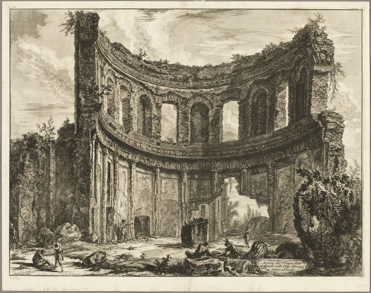 Hadrianuksen huvilan niin sanotun Apollon temppelin jäännökset, Tivoli, alkaen Views of Rome (Näkymiä Roomasta) tekijältä Giovanni Battista Piranesi