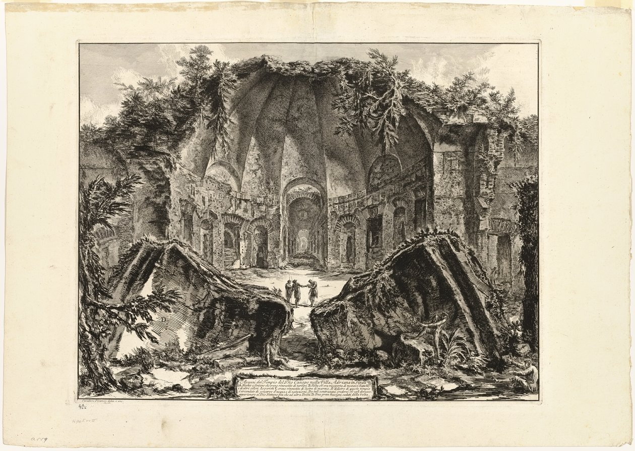Hadrianuksen huvilan Canopus-jumalan temppelin jäännökset, Tivoli, alkaen Views of Rome (Näkymiä Roomasta) tekijältä Giovanni Battista Piranesi