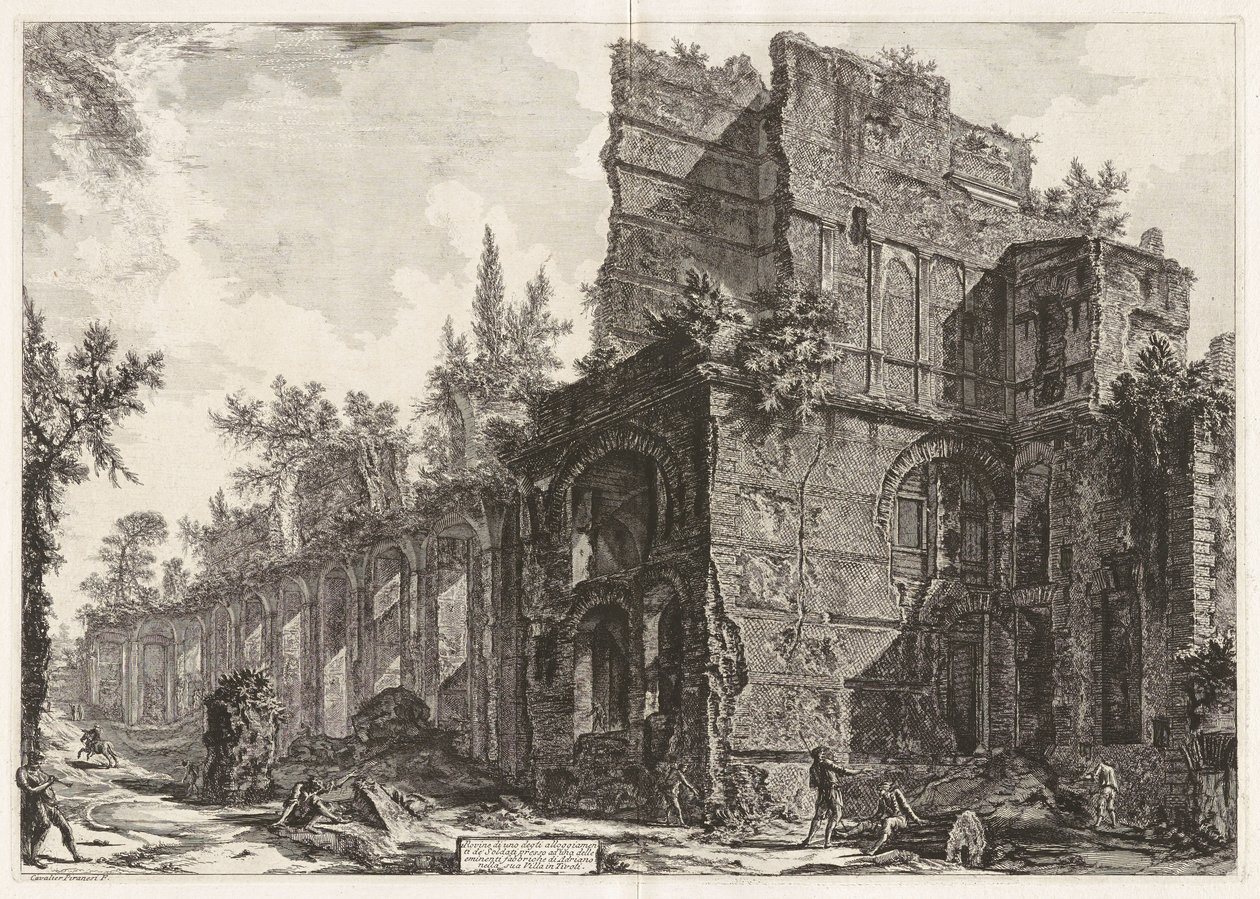 Yhden sotilasmajoituksen rauniot lähellä yhtä Hadrianuksen huomattavista rakennuksista hänen huvilassaan Tivolissa (niin kutsuttu Pretorio) tekijältä Giovanni Battista Piranesi