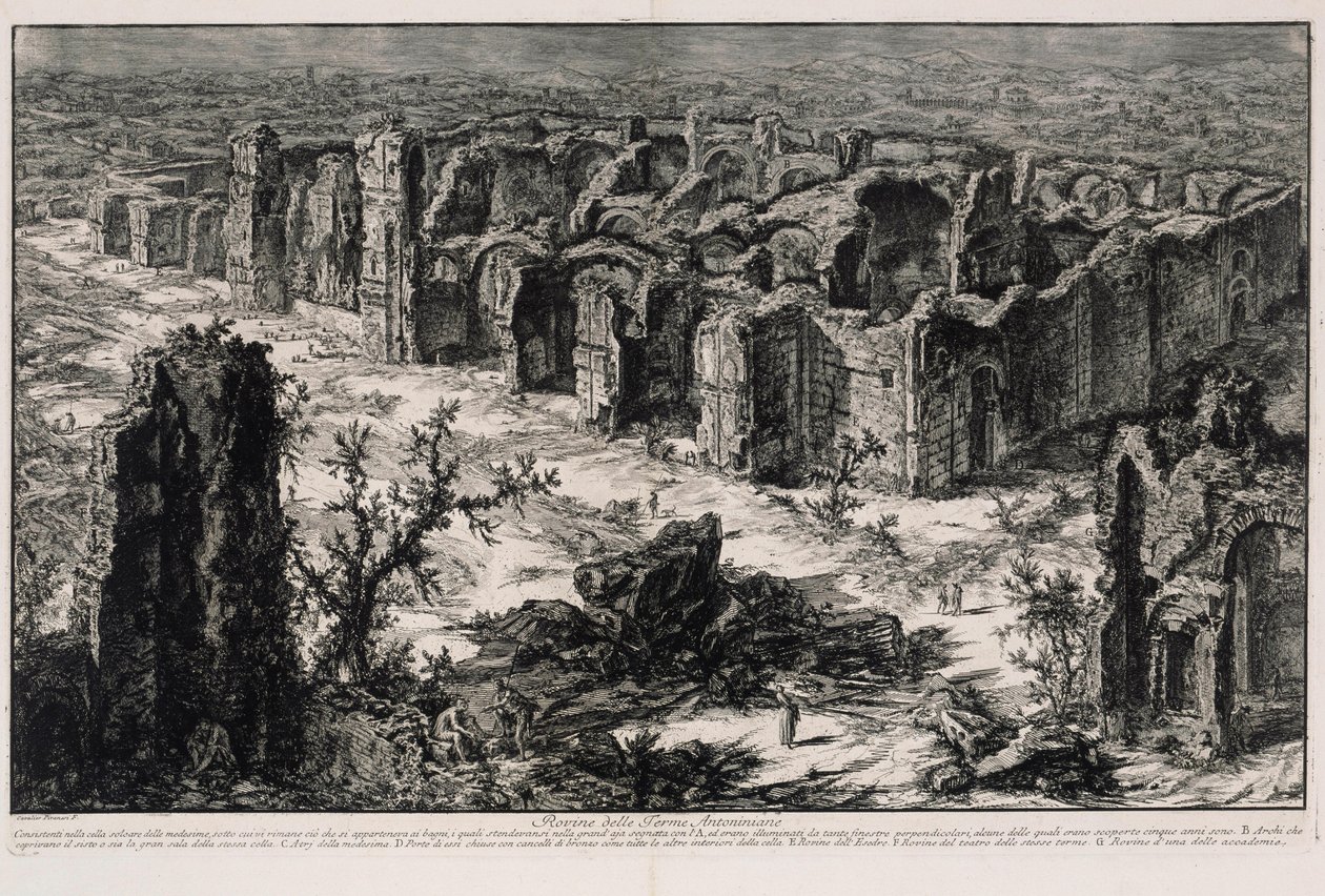 Caracallan kylpylöiden rauniot (teoksesta Vedute di Roma) tekijältä Giovanni Battista Piranesi