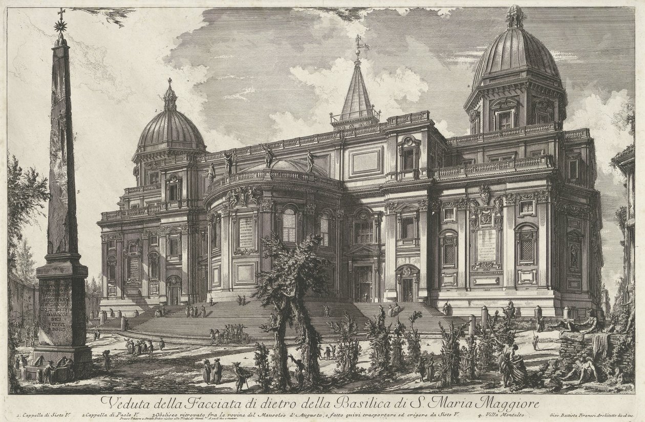 Santa Maria Maggiore Roomassa Näkymä S. Maria Maggioren basilikan takajulkisivulle (otsikko esineessä) Gezichten op Rome (sarjan nimi) Näkymät Roomaan suunnitellut ja kaivertanut Giambattista Piranesi arkkitehti Ve (nez) iano (sarjan nimi) tekijältä Giovanni Battista Piranesi
