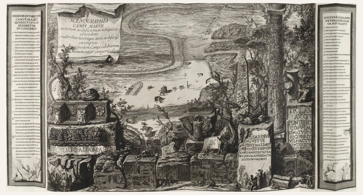 Scenographia Campi Martii, sivu antiikin Rooman Campo Marziosta tekijältä Giovanni Battista Piranesi