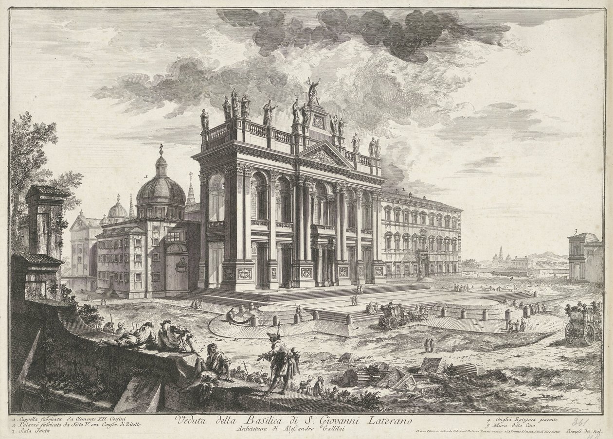 Sint-Jan van Lateranen Roomassa Näkymä S. Giovanni Lateranon basilikasta (otsikko esineessä) Gezichten op Rome (sarjan nimi) Näkymät Roomaan suunnitellut ja kaivertanut Giambattista Piranesi arkkitehti Ve (nez) iano (sarjan nimi) tekijältä Giovanni Battista Piranesi