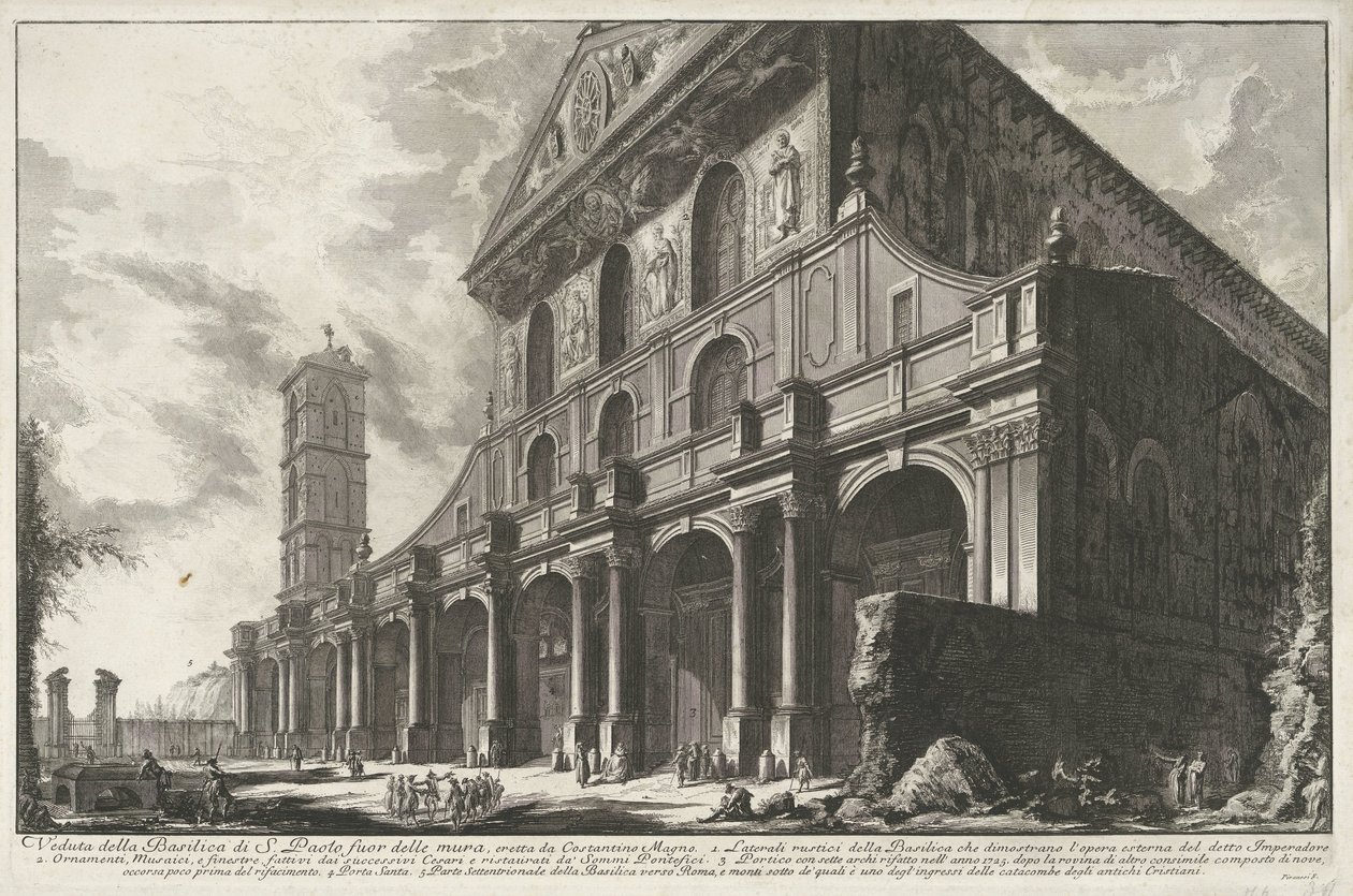 Sint-Paulus buiten de Muren te Rome Näkymä Pyhän Paavalin basilikalle muurien ulkopuolella, Konstantinus Suuren rakentama (otsikko esineessä) Gezichten op Rome (sarjan nimi) Näkymät Roomaan suunnitellut ja kaivertanut Giambattista Piranesi arkkitehti Ve (n tekijältä Giovanni Battista Piranesi