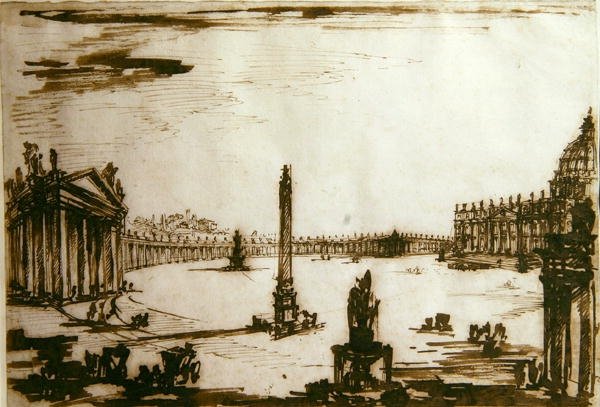Pyhän Pietarin aukio, Rooma (kynä ja muste paperille) tekijältä Giovanni Battista Piranesi