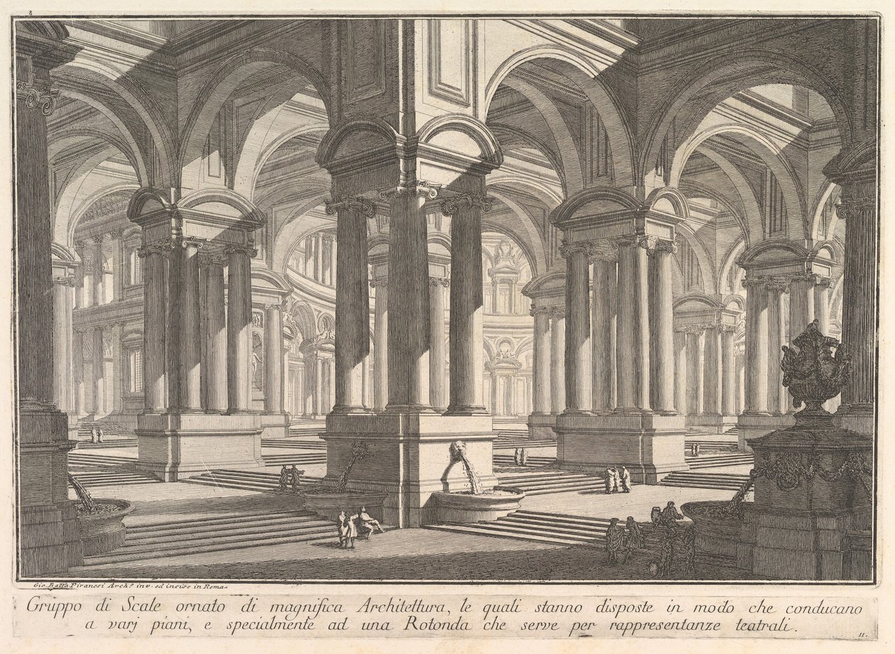 Portaikkoja koristaa upea arkkitehtuuri. . . Gruppo di Scale ornato di magnif..., ca. 1750 tekijältä Giovanni Battista Piranesi