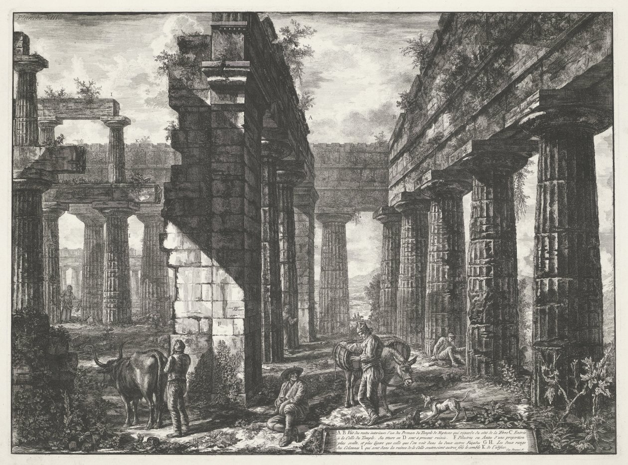 Neptunuksen temppeli Paestumissa Erilaisia ​​näkymiä kolmen suuren rakennuksen jäännöksistä, jotka ovat edelleen pystyssä Paestumissa (sarjan nimi) Différentes vues de quelques restes de trois grands édifices qui subsistent encore dans l