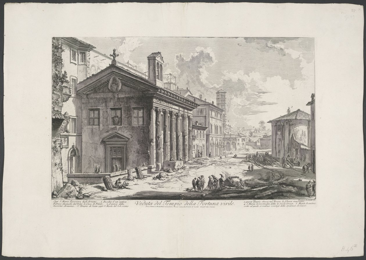 Tempel van Portunus te Rome Näkymä Manly Fortunen temppelille (otsikko esineessä) Gezichten op Rome (sarjan nimi) Näkymät Roomaan suunnitellut ja kaivertanut Giambattista Piranesi arkkitehti Ve (nez) iano (sarjan nimi) tekijältä Giovanni Battista Piranesi