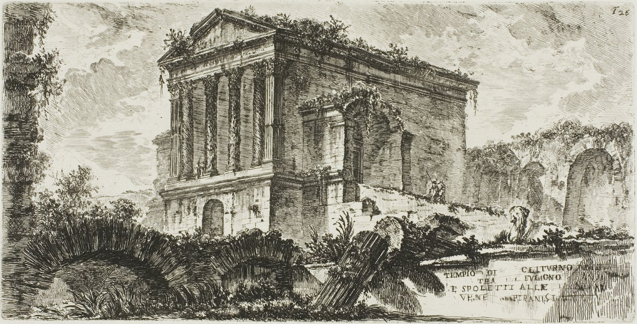 Clitumnuksen temppeli Folignon ja Spoleton välissä, levy 26 joistakin riemukaarien näkymistä ja muista monumenteista tekijältä Giovanni Battista Piranesi