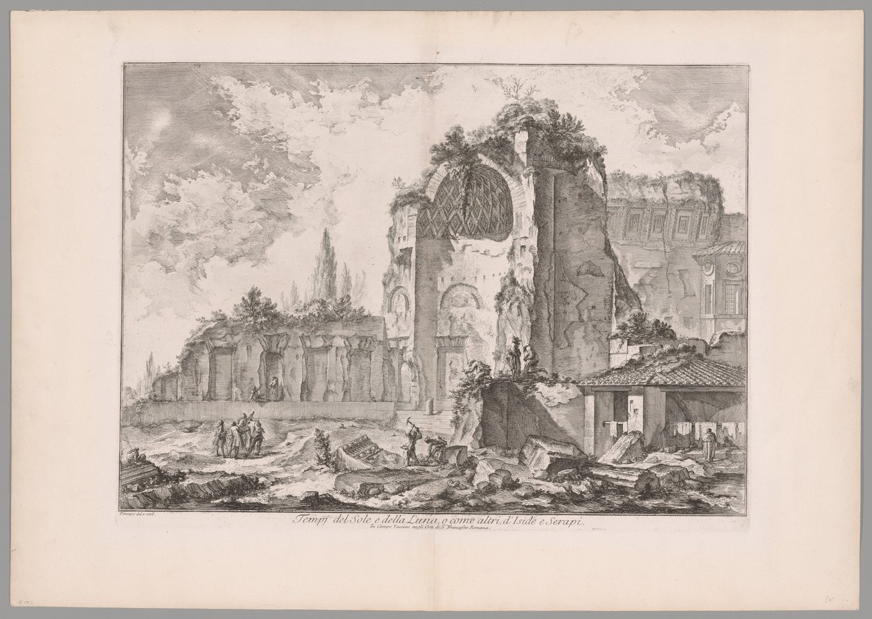 Temple of Sol and Luna..., from Views of Rome (Auringon ja Kuun temppelit, tai kuten muut, Isiksen ja Serapiksen temppelit, from Views of Rome) tekijältä Giovanni Battista Piranesi