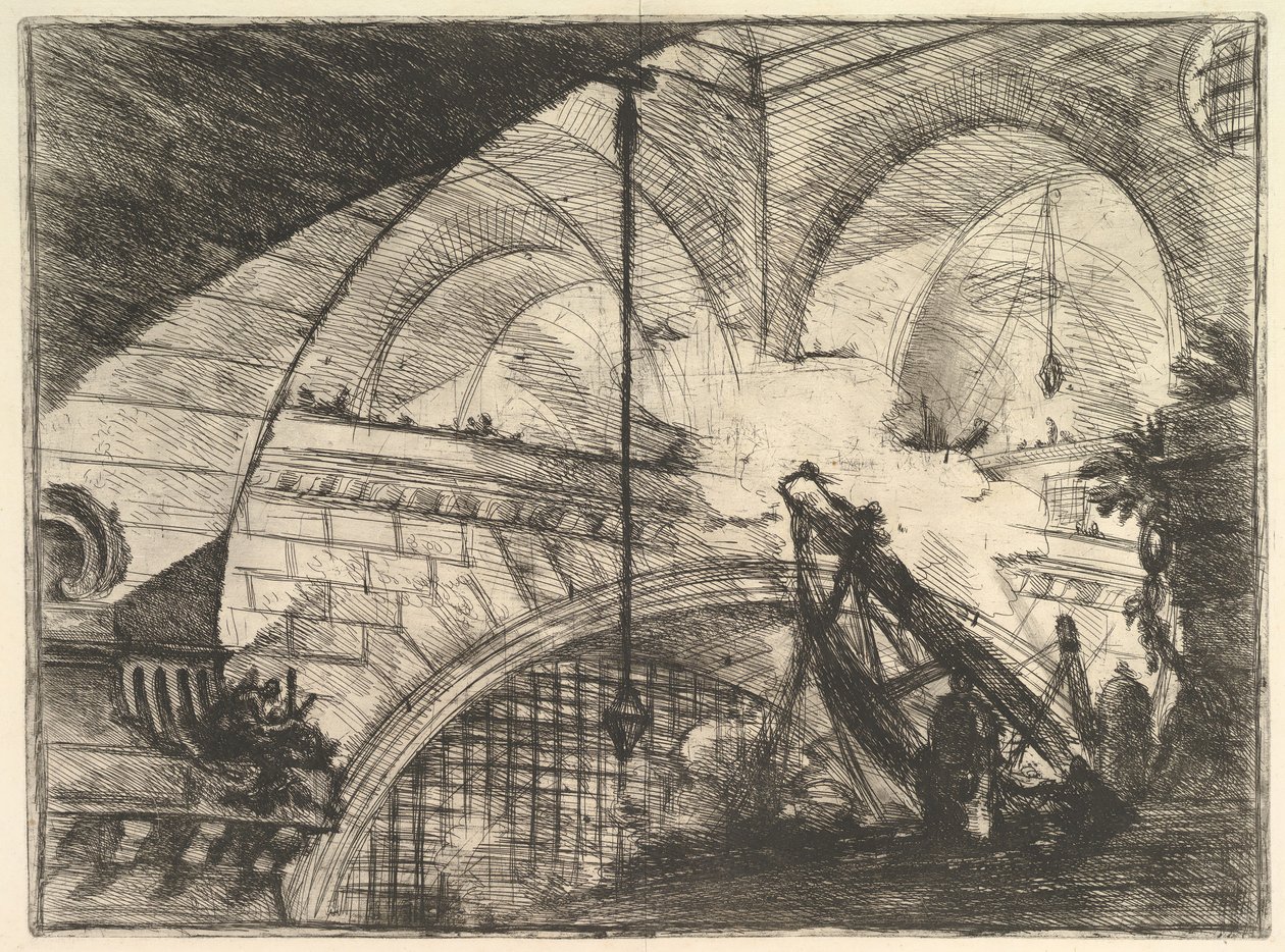 Kaari kuorikoristeen kanssa, Carceri dinvenzione Imaginary Prisons -vankilasta, n. 1749-50. tekijältä Giovanni Battista Piranesi
