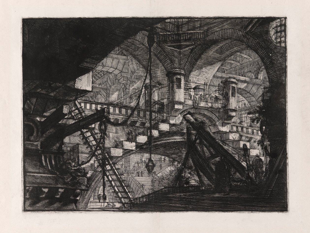 Kaari kuorikoristeen kanssa, levy 11, Carceri d tekijältä Giovanni Battista Piranesi