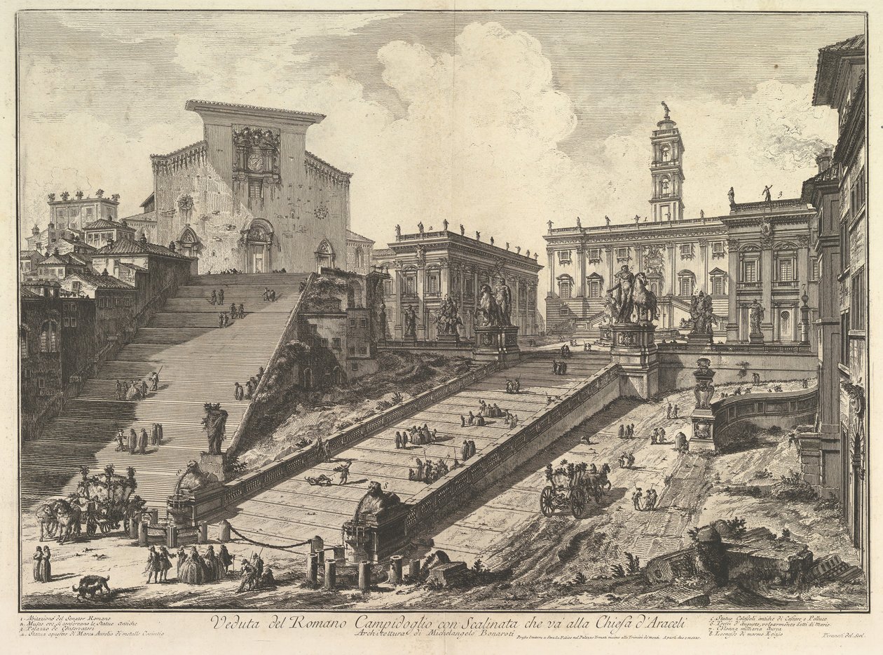 Capitol ja S. Marian portaat Aracoelissa Näkymä roomalaiselle Camipidogliolle ..., ca. 1775. tekijältä Giovanni Battista Piranesi