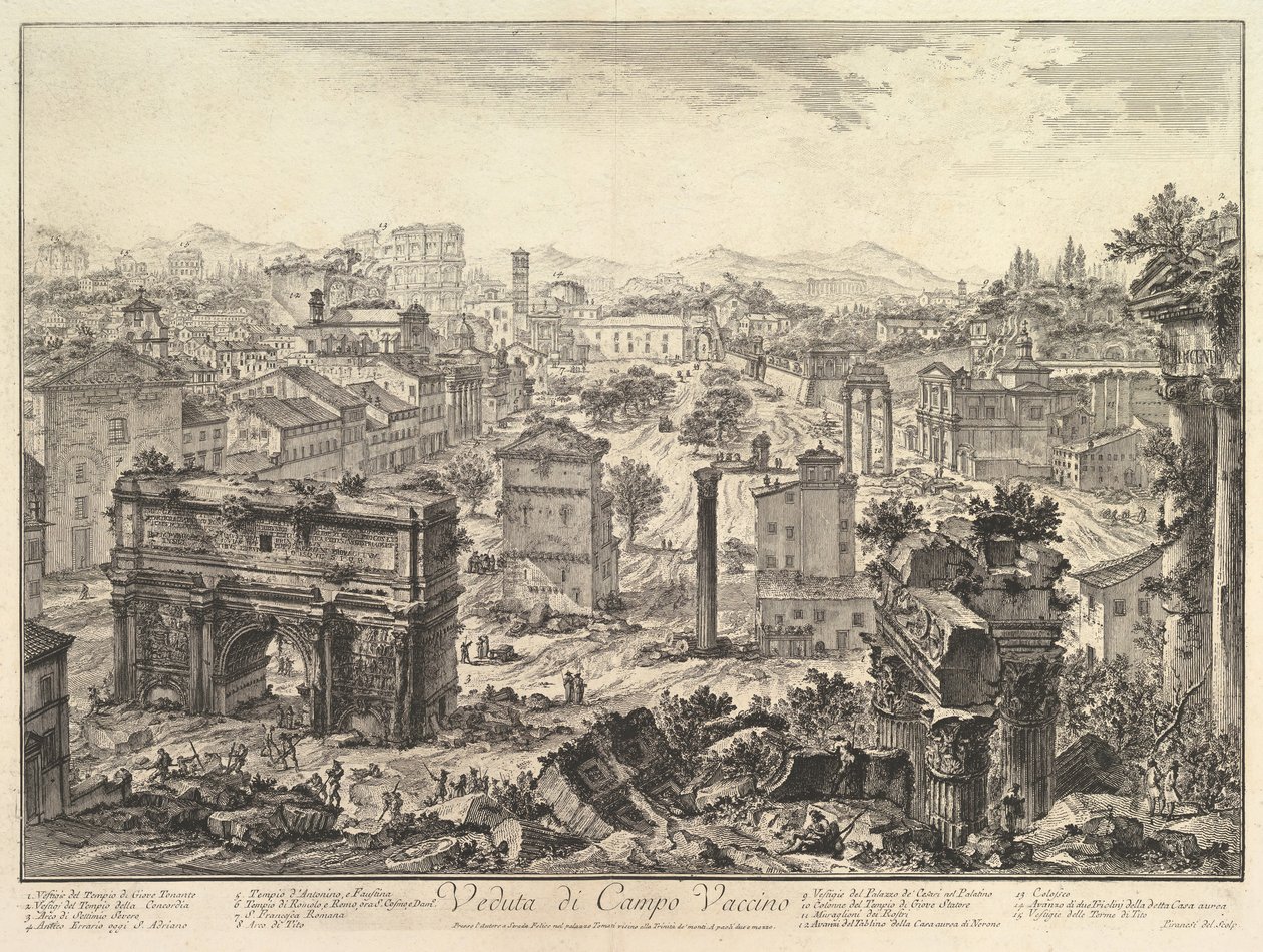 Forum Romanum tai Campo Vaccino Capitolista, Septimiuksen kaari t..., n. 1775. tekijältä Giovanni Battista Piranesi