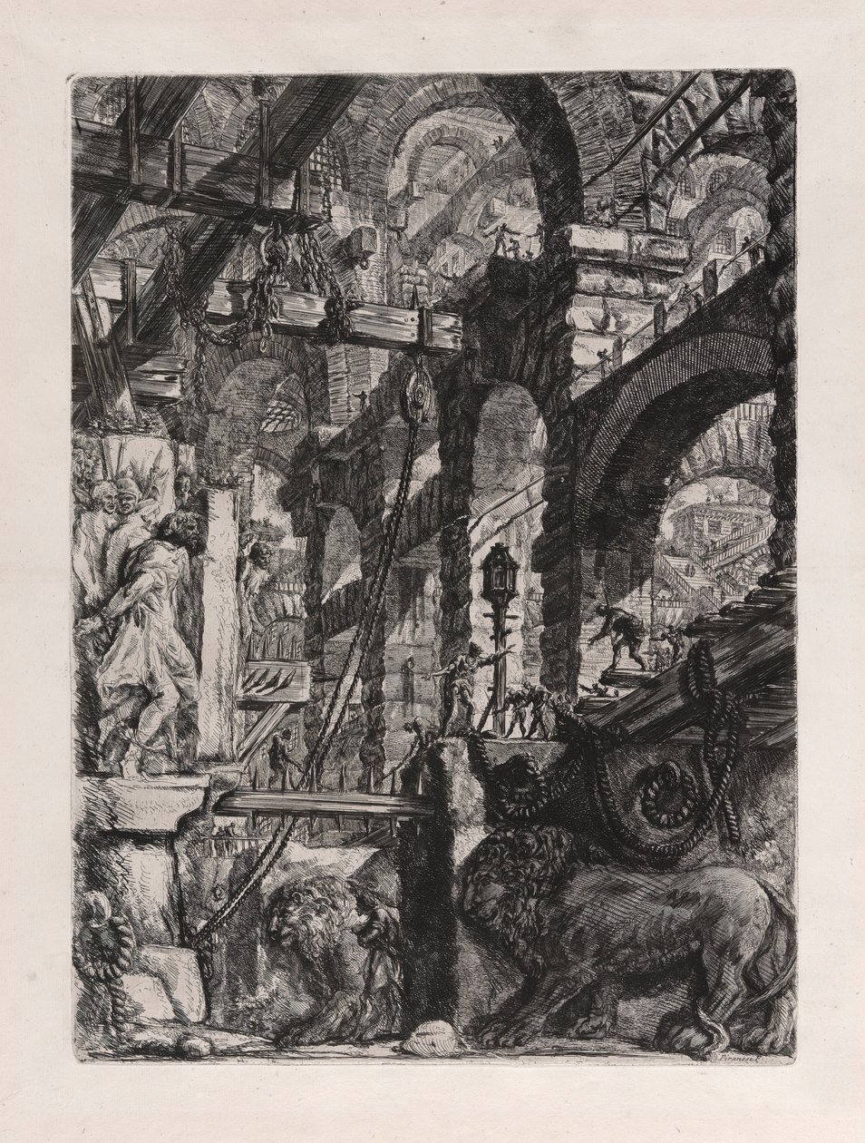 Leijonan bas-reliefit, levy 5, Carceri d tekijältä Giovanni Battista Piranesi