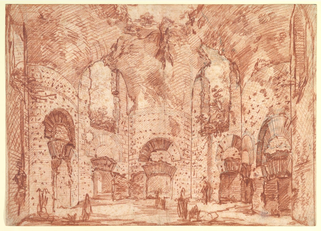 Hadrianuksen huvilan (Tivoli) pienten kylpylöiden kahdeksankulmainen huone tekijältä Giovanni Battista Piranesi