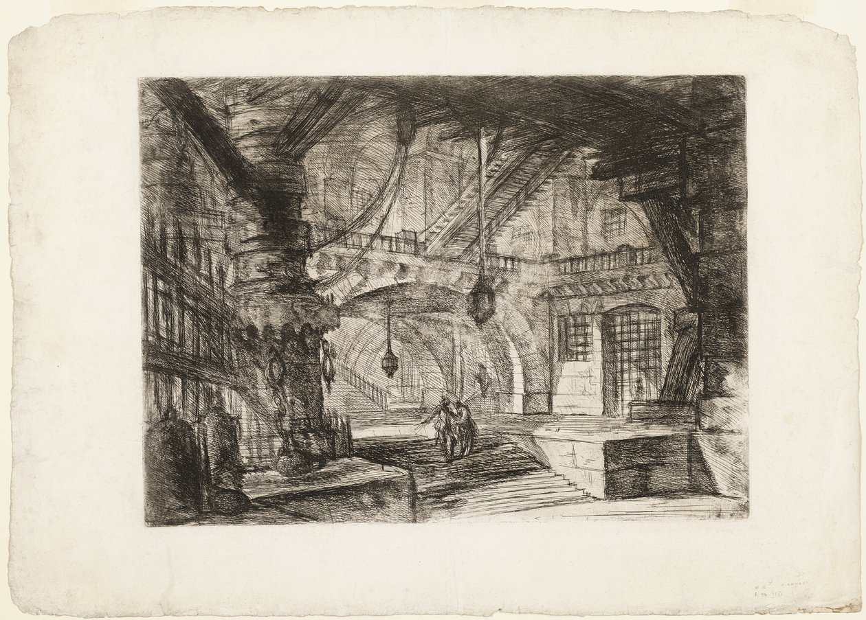 Laituri ketjuineen, levy 16 Imaginary Prisonsista tekijältä Giovanni Battista Piranesi