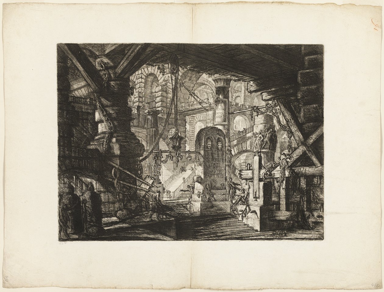 Laituri ketjuineen, levy 16 Imaginary Prisonsista tekijältä Giovanni Battista Piranesi
