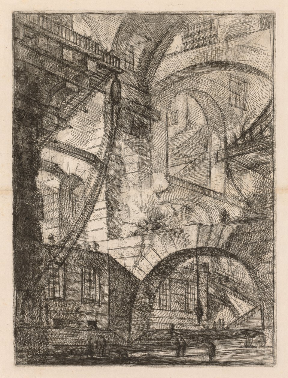 Vankilat: Perspektiivi kaarista, joissa on savuava tuli, 1745-1750. tekijältä Giovanni Battista Piranesi