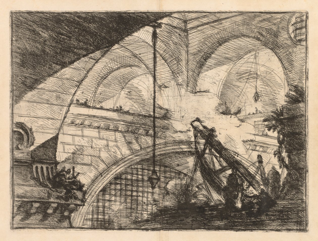 Vankilat: Sarja gallerioita, joissa on nosturimainen palkkien pystytys tekijältä Giovanni Battista Piranesi
