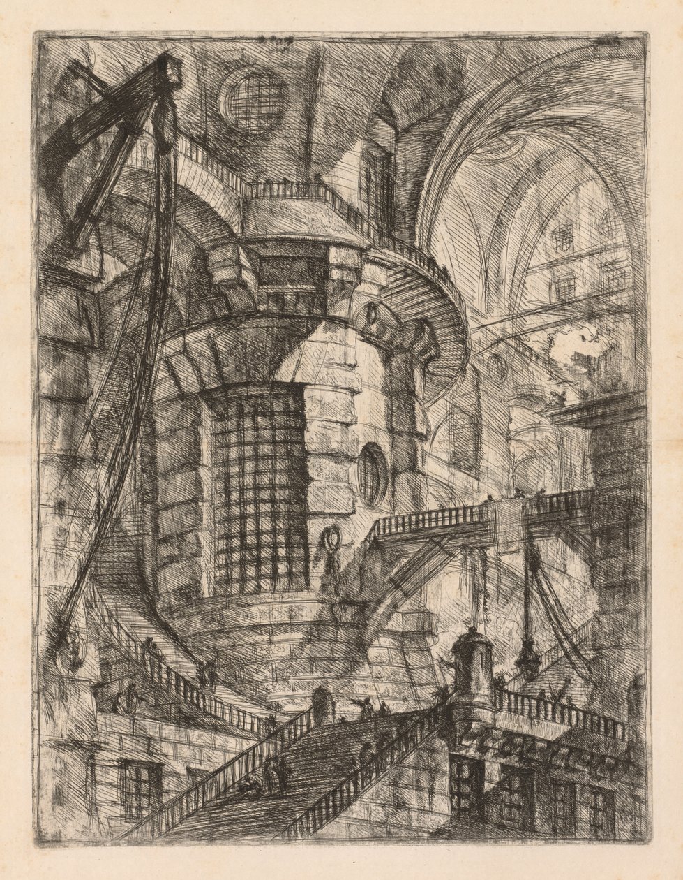 Vankilat: Holvikaarinen rakennus, jossa on keskuspylväs, jossa on ristikkoikkuna, 1745-1750. tekijältä Giovanni Battista Piranesi