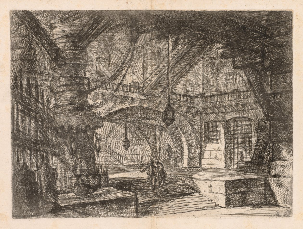 Vankilat: Leveä sali lyhtyillä, 1745-1750. tekijältä Giovanni Battista Piranesi