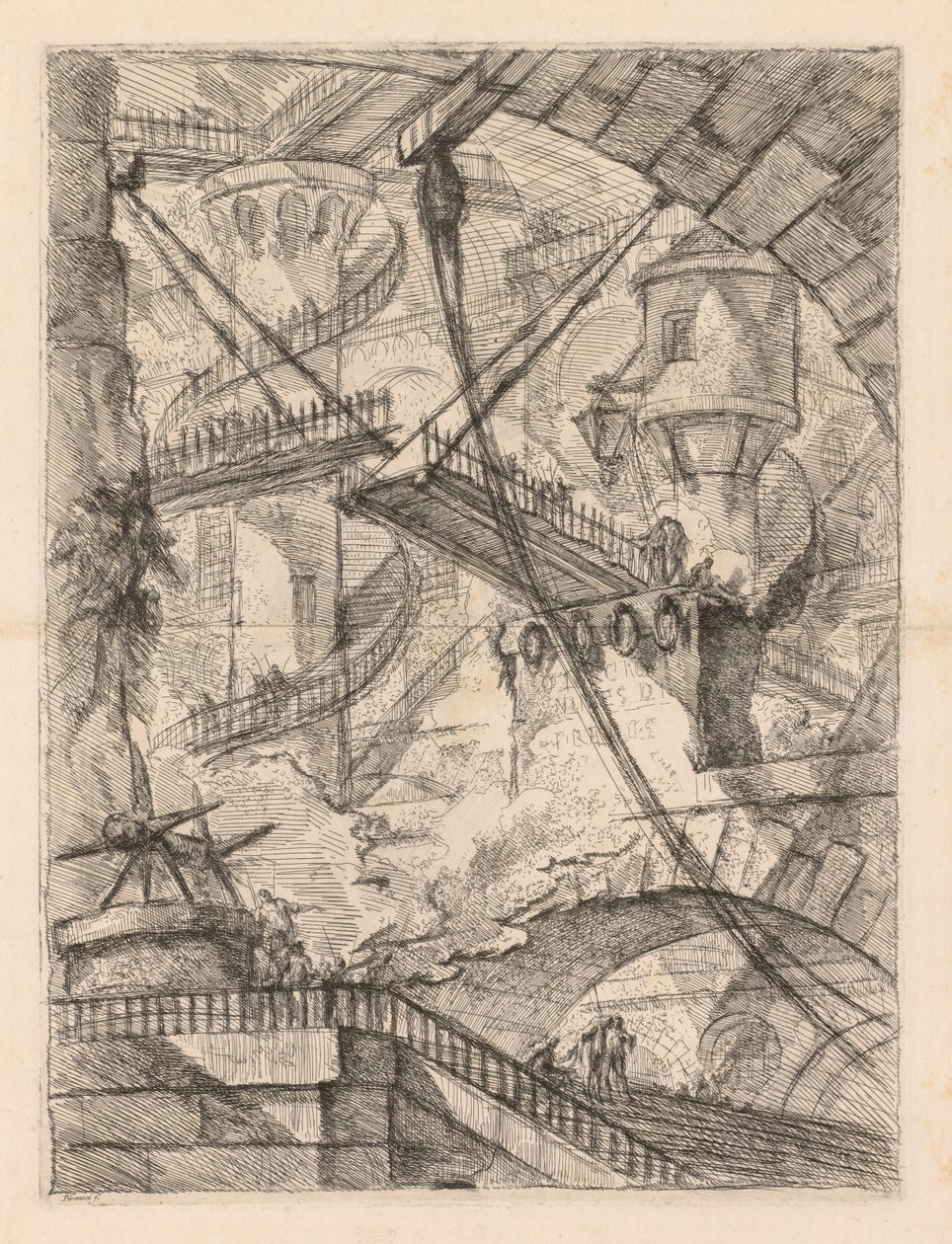 Vankilat: Valtava sisustus ja laskusilta, 1745-1750. tekijältä Giovanni Battista Piranesi