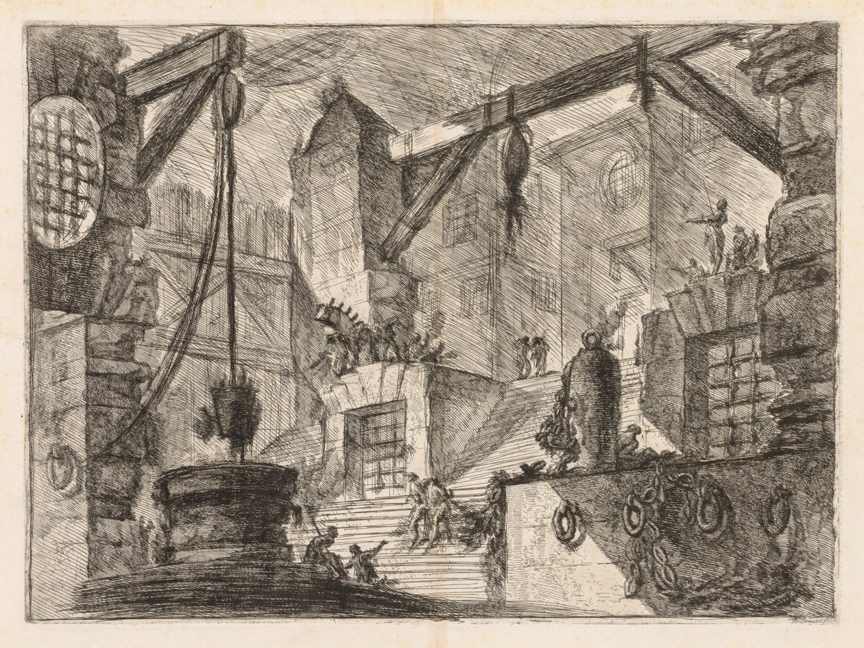 Vankilat: Colonnaded Interior ja leveät portaat, 1745-1750. tekijältä Giovanni Battista Piranesi