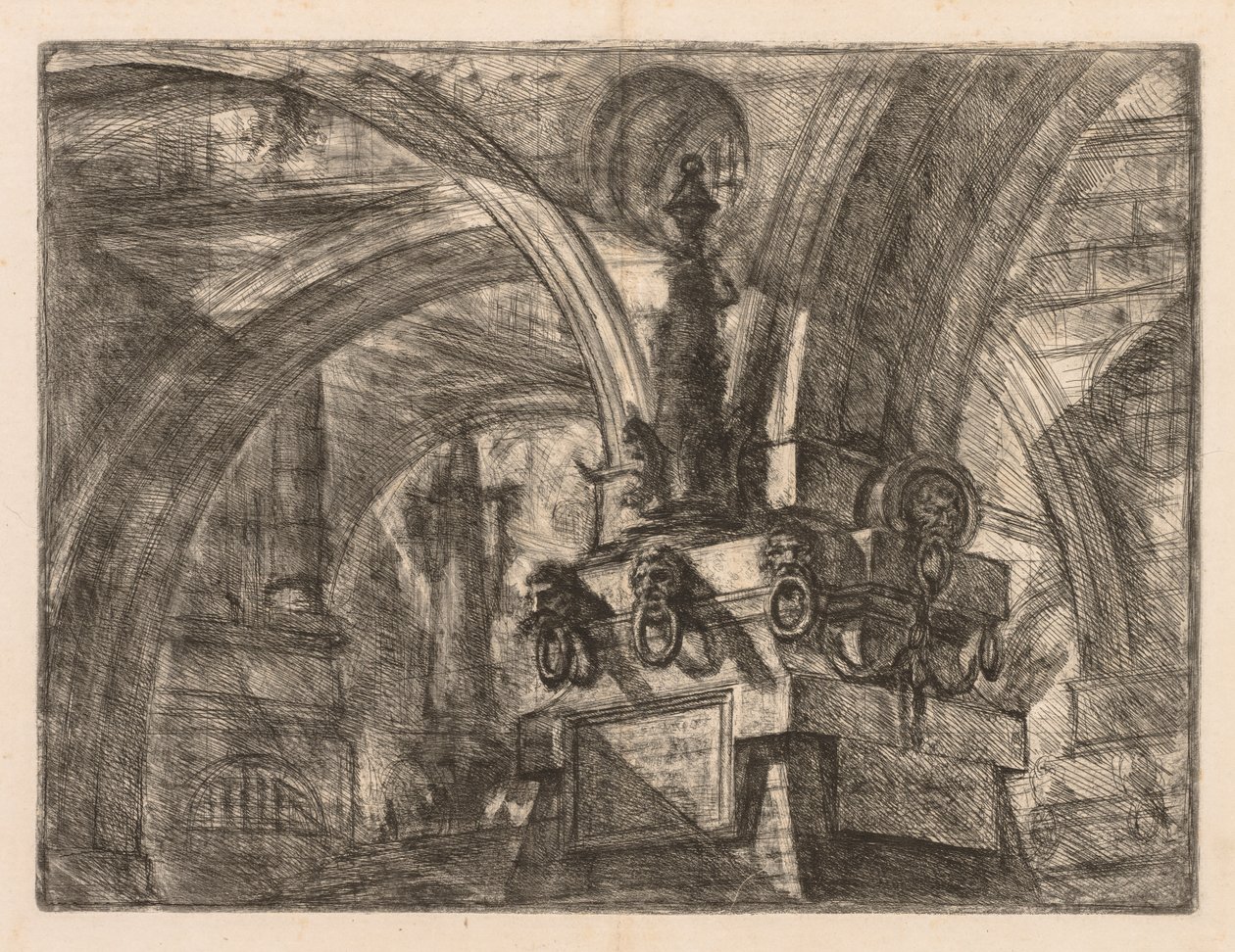 Vankilat: Pyöreät kaaret, jotka kumpuavat neliömäisestä pylväästä, 1745-1750. tekijältä Giovanni Battista Piranesi