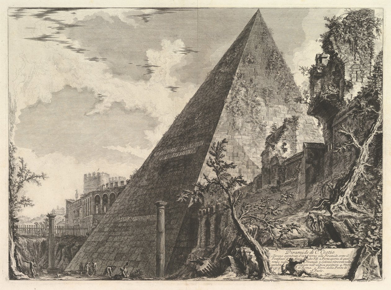 Gaius Cestiuksen pyramidi, Vedute di Roma Roman Viewsista, n. 1756. tekijältä Giovanni Battista Piranesi