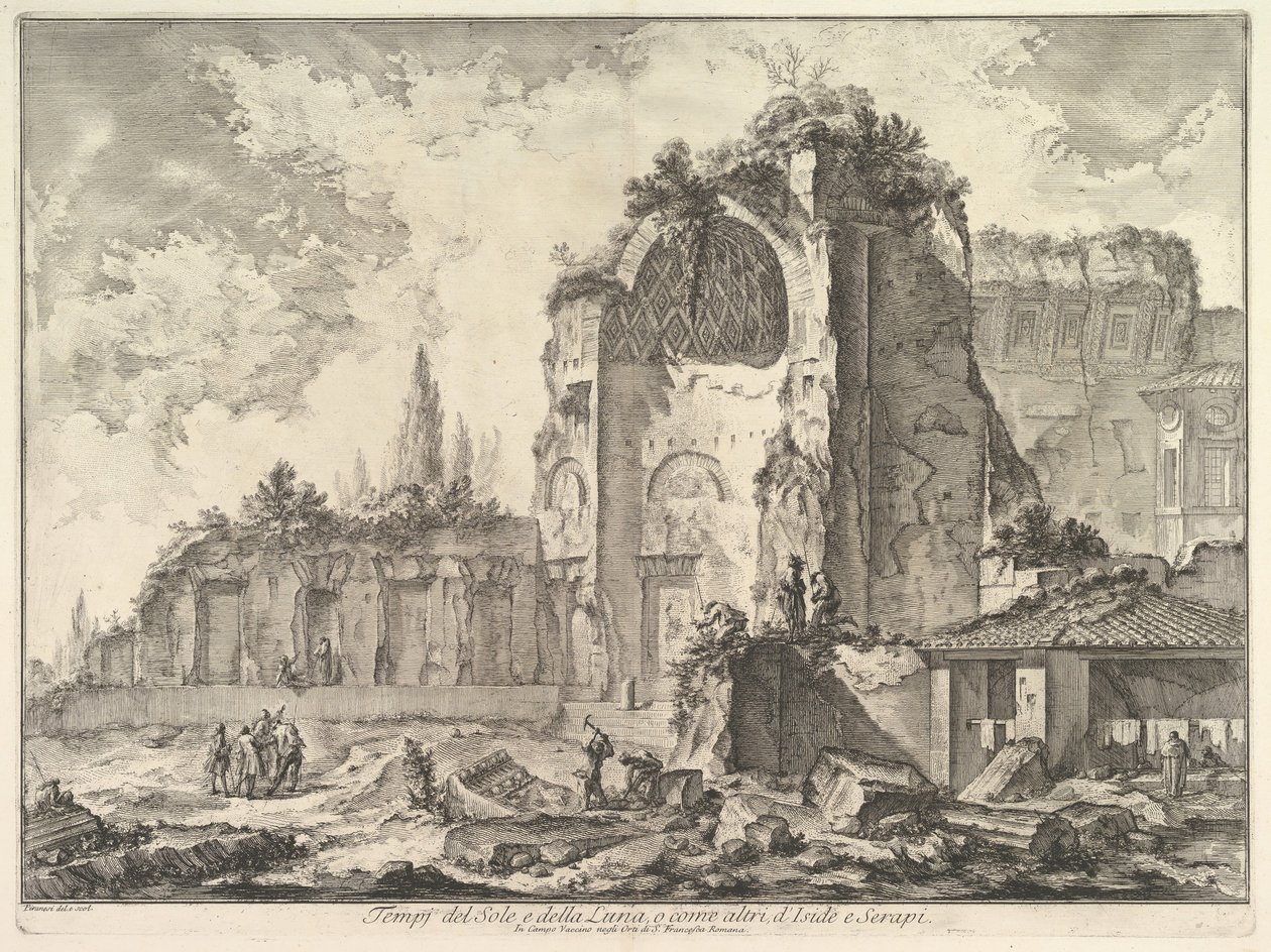Venuksen ja Rooman temppeliä kutsutaan virheellisesti Solin temppeliksi ja Luna Veduta degli..., n. 1759. tekijältä Giovanni Battista Piranesi