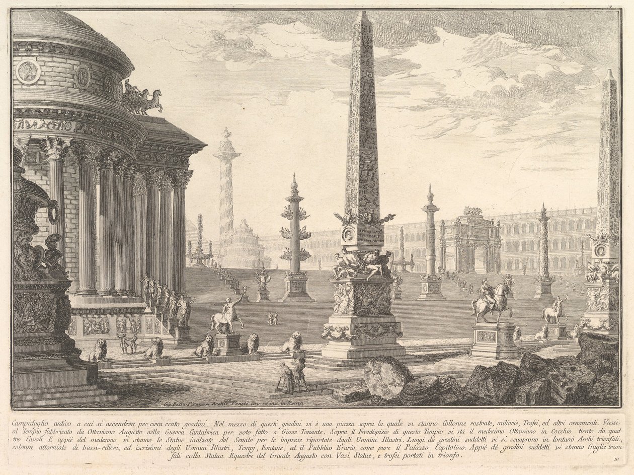 Muinainen Capitol nousi noin sata askelta. . . Campidoglio muurahainen..., n. 1750. tekijältä Giovanni Battista Piranesi
