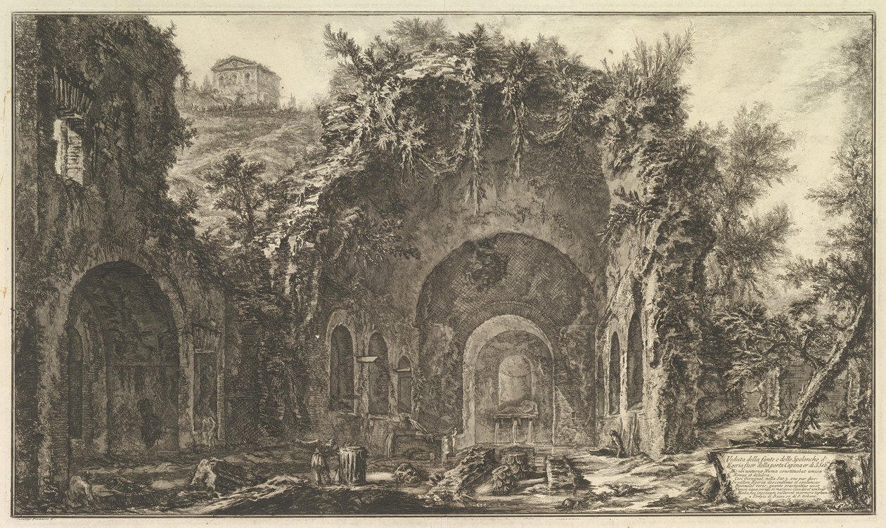 Niin kutsuttu Egerian luola (Näkymä Egerian lähteelle ja luolille Porta Capenan ulkopuolella) tekijältä Giovanni Battista Piranesi