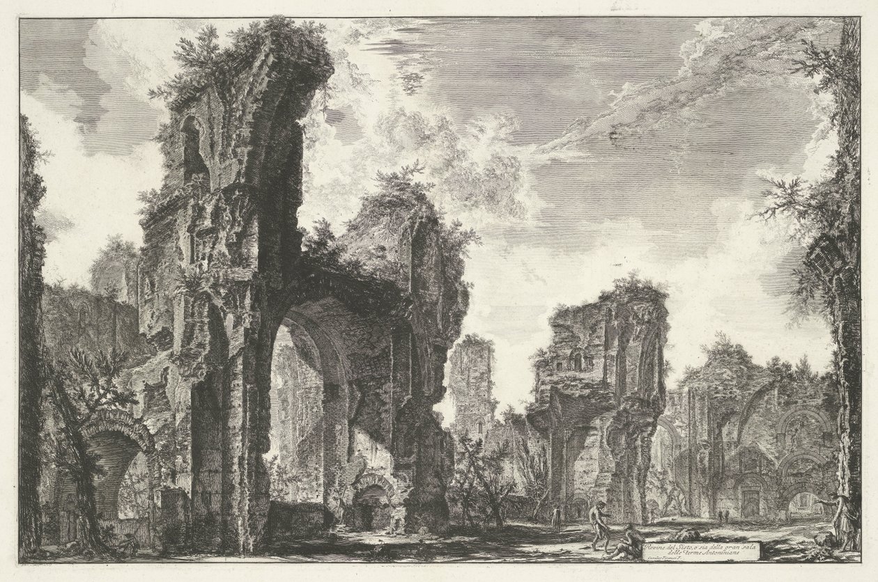 Thermen van Caracalla te Rooma Siston rauniot tai molemmat Antoninian kylpylän suuresta salista (otsikko esineessä) Gezichten op Rome (sarjan nimi) Näkymät Roomaan suunnitellut ja kaivertanut Giambattista Piranesi arkkitehti Ve (nez) iano (sarjan nimi) tekijältä Giovanni Battista Piranesi