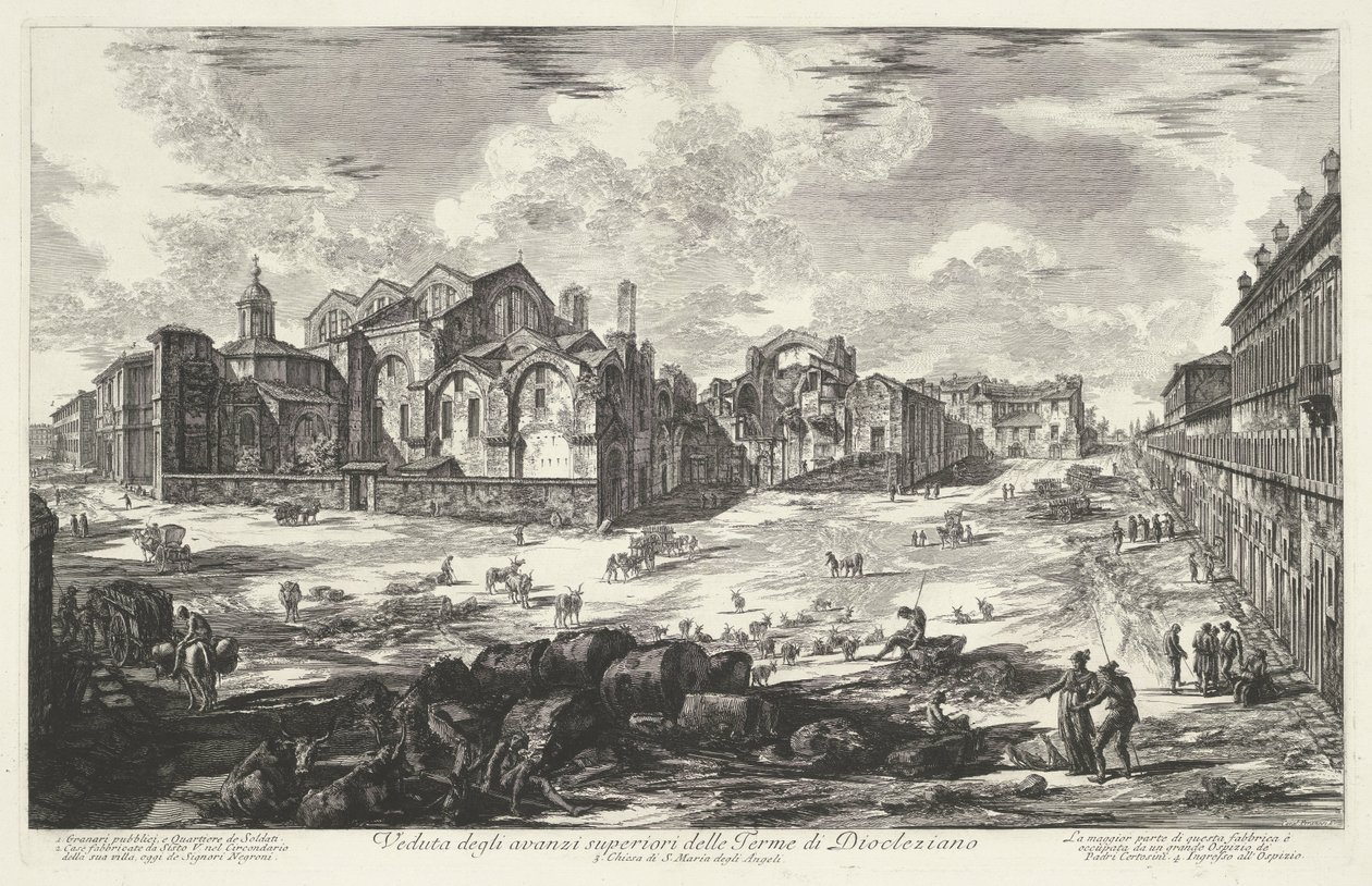 Thermen van Diocletianus te Rooma Näkymä Dioclazianon kylpylän ylemmistä jäännöksistä (otsikko esineessä) Gezichten op Rome (sarjan nimi) Näkymät Roomaan suunnitellut ja kaivertanut Giambattista Piranesi arkkitehti Ve (nez) iano (sarjan nimi) tekijältä Giovanni Battista Piranesi