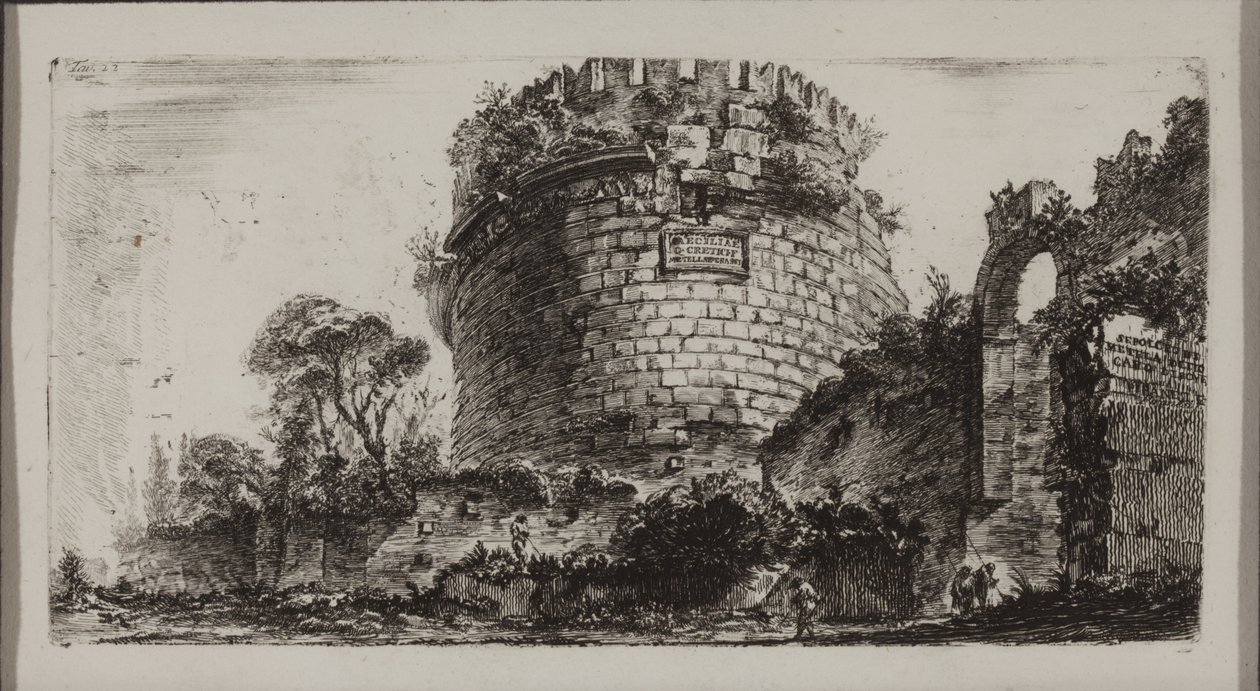 Caecilia Metellan hauta nimeltä Capo di Bove tai häränpää tekijältä Giovanni Battista Piranesi