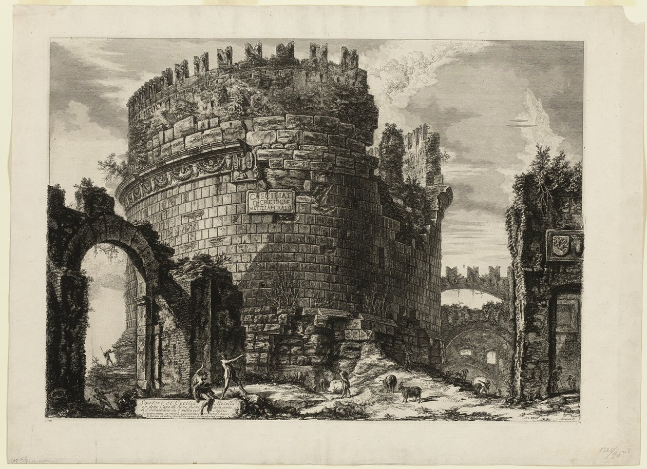 Caecilia Metellan hauta, alkaen Views of Rome (Näkymiä Roomasta) tekijältä Giovanni Battista Piranesi