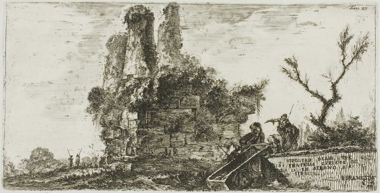 Kolmen Curiatii-veljeksen hauta Albanossa, levy 27 Riemukaarien näkymistä ja muista monumenteista tekijältä Giovanni Battista Piranesi