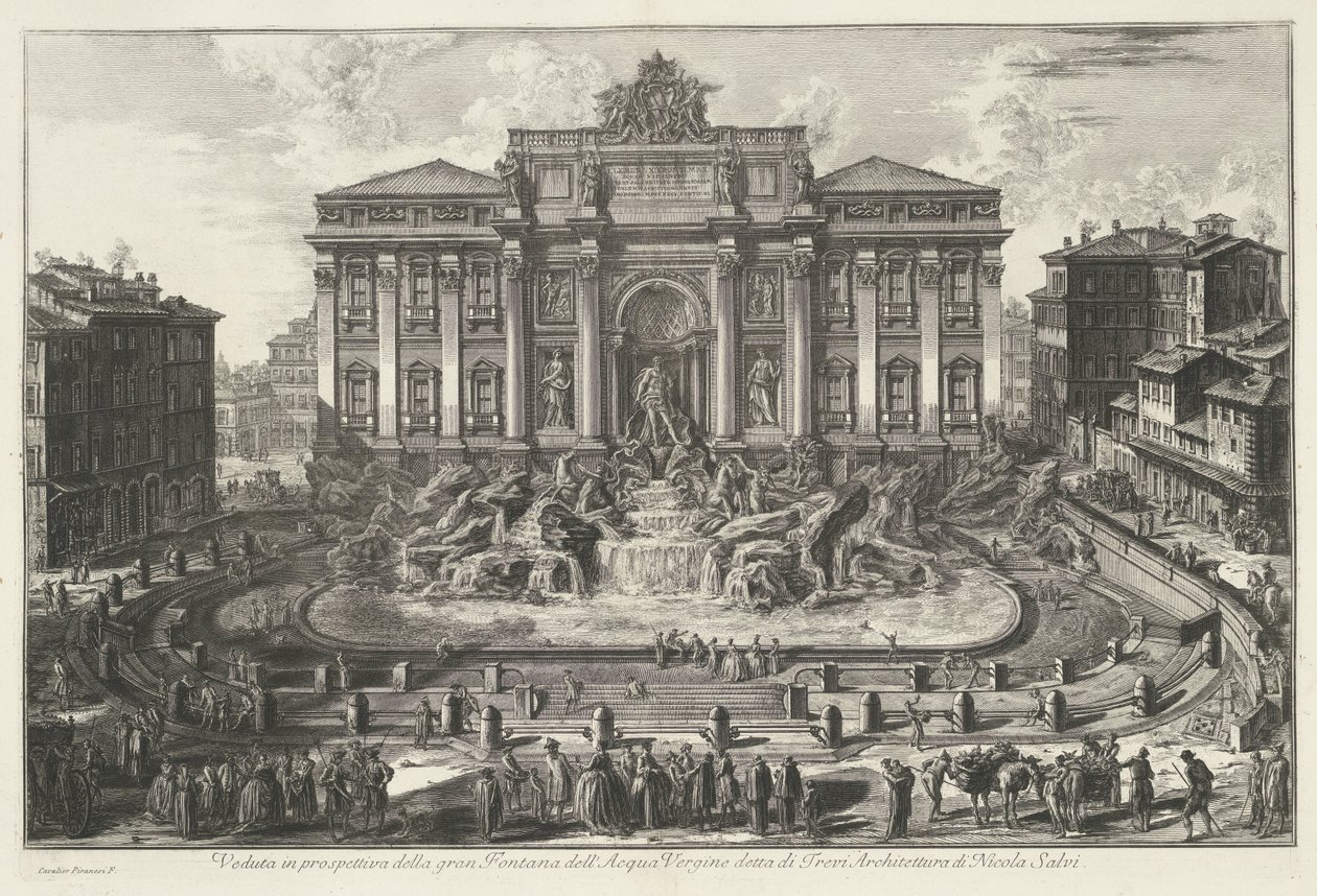 Trevifontein te Rooma Perspektiivinäkymä suureen Fontana dell
