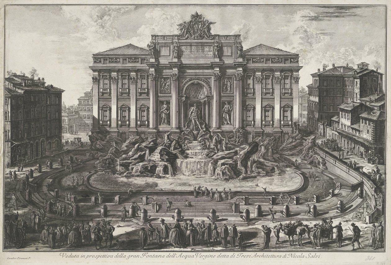Trevifontein te Rooma Perspektiivinäkymä suureen Fontana dell