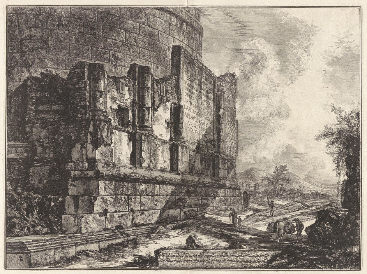 Näkymä Plautian suvun hautakammion jäännöksistä Via Tiburtinan varrella lähellä Ponte Lucanoa, kahden mailin päässä Tivolista, teoksesta Vedute di tekijältä Giovanni Battista Piranesi