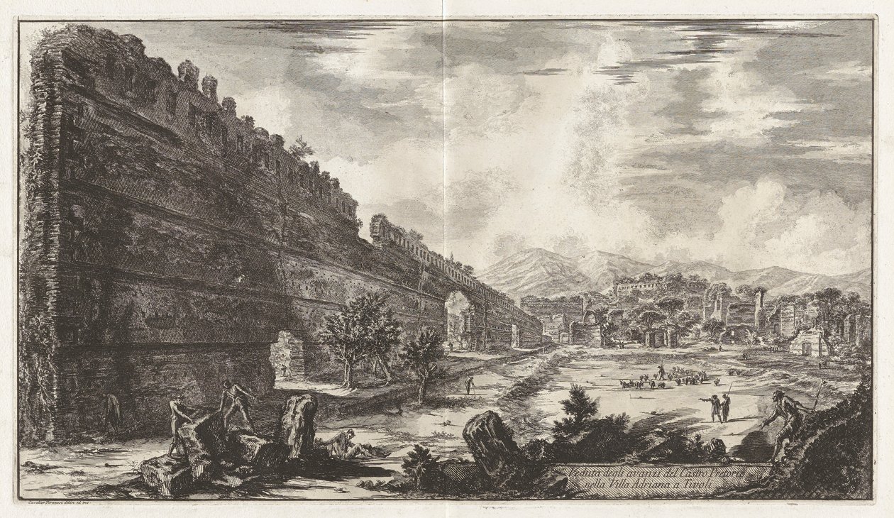 Näkymä Hadrianuksen Praetorianin linnakkeen [Poecile] jäännöksille tekijältä Giovanni Battista Piranesi