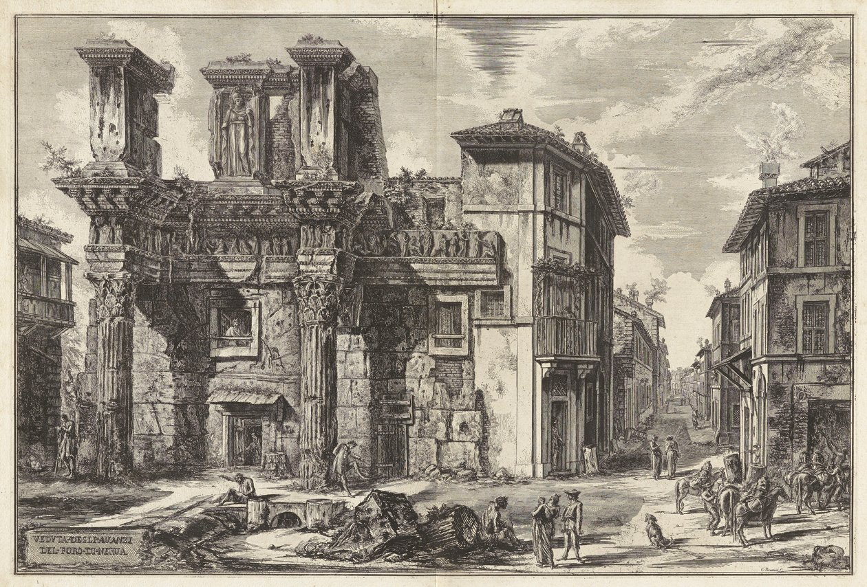 Näkymä Nervan foorumin jäännöksille, Vedute di Romasta (näkymät Roomaan) tekijältä Giovanni Battista Piranesi