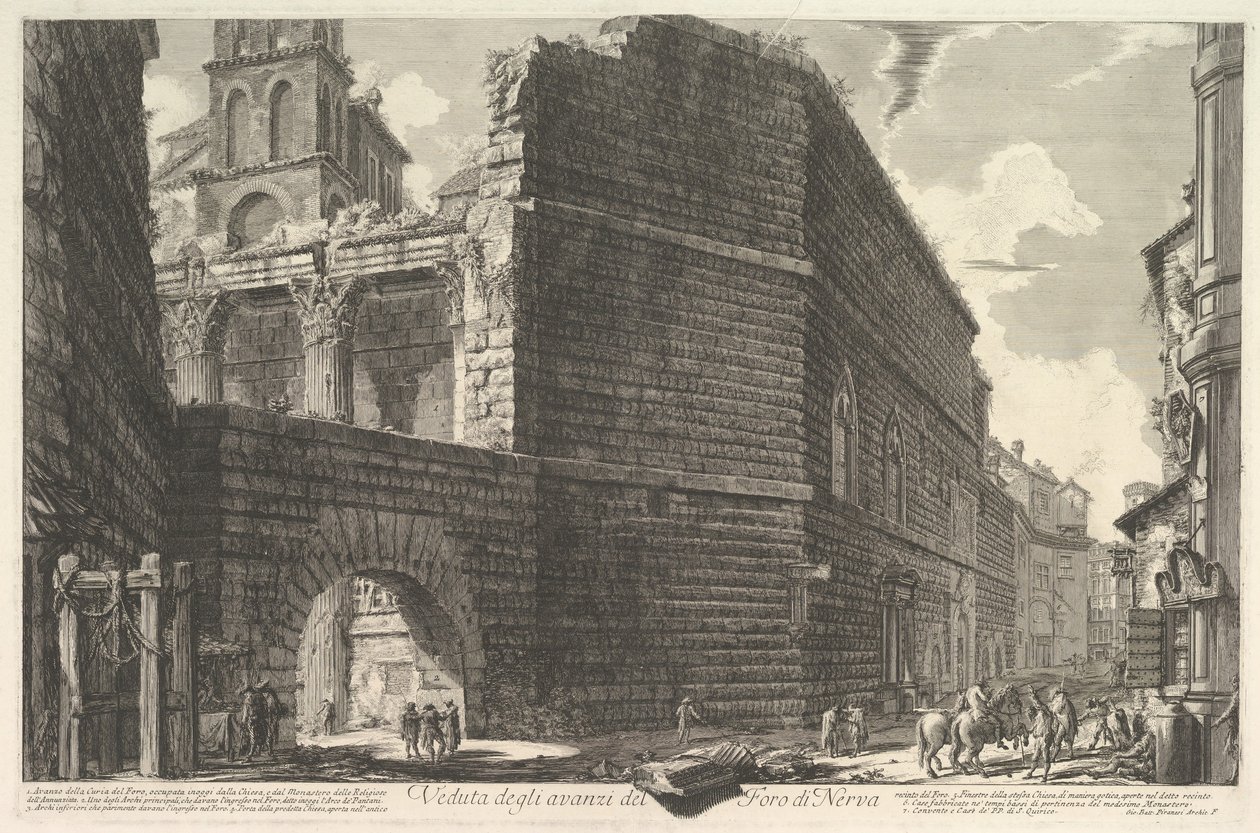 Näkymä Forum of Nervan jäännöksistä, larcade et la muraille The Forum of Augustus [err ..., 1757. tekijältä Giovanni Battista Piranesi