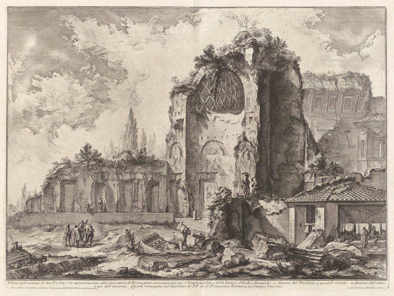 Näkymä kahden Triclinin jäännöksistä, jotka kuuluivat Neron kultaiseen taloon tekijältä Giovanni Battista Piranesi