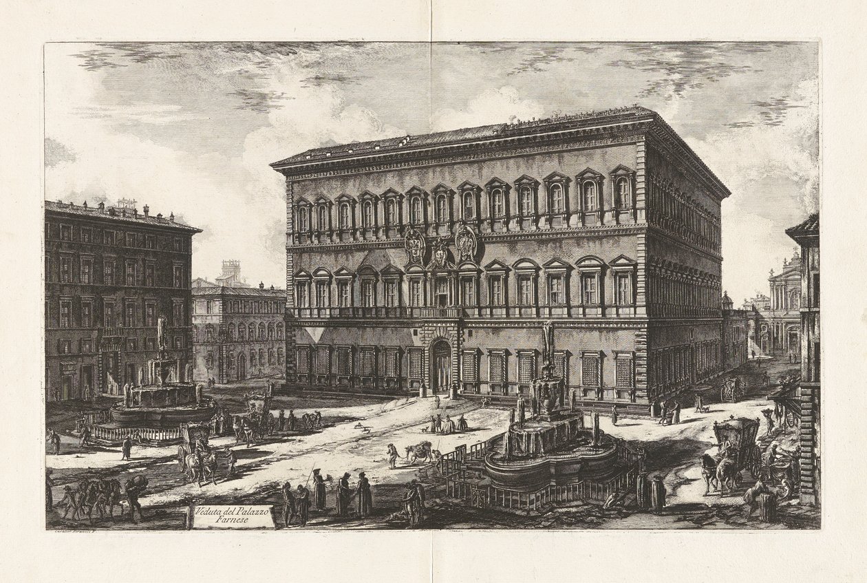 Näkymä Palazzo Farneselle (näkymä Palazzo Farneselle), Vedute di Romasta (näkymät Roomaan) tekijältä Giovanni Battista Piranesi