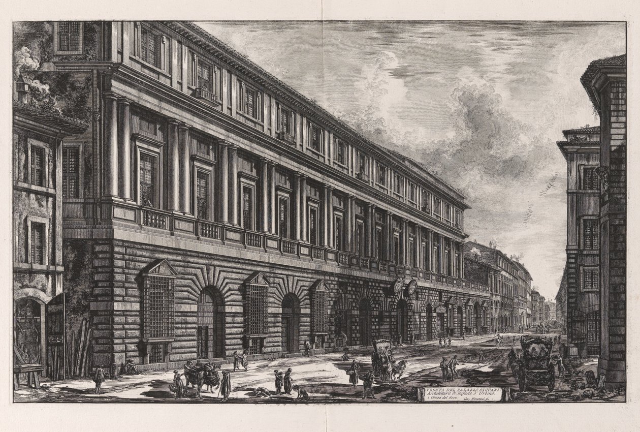 Näkymä Palazzo Stopanista. Urbinon Rafaelin arkkitehtuuria, sarjasta Näkymiä Roomasta tekijältä Giovanni Battista Piranesi