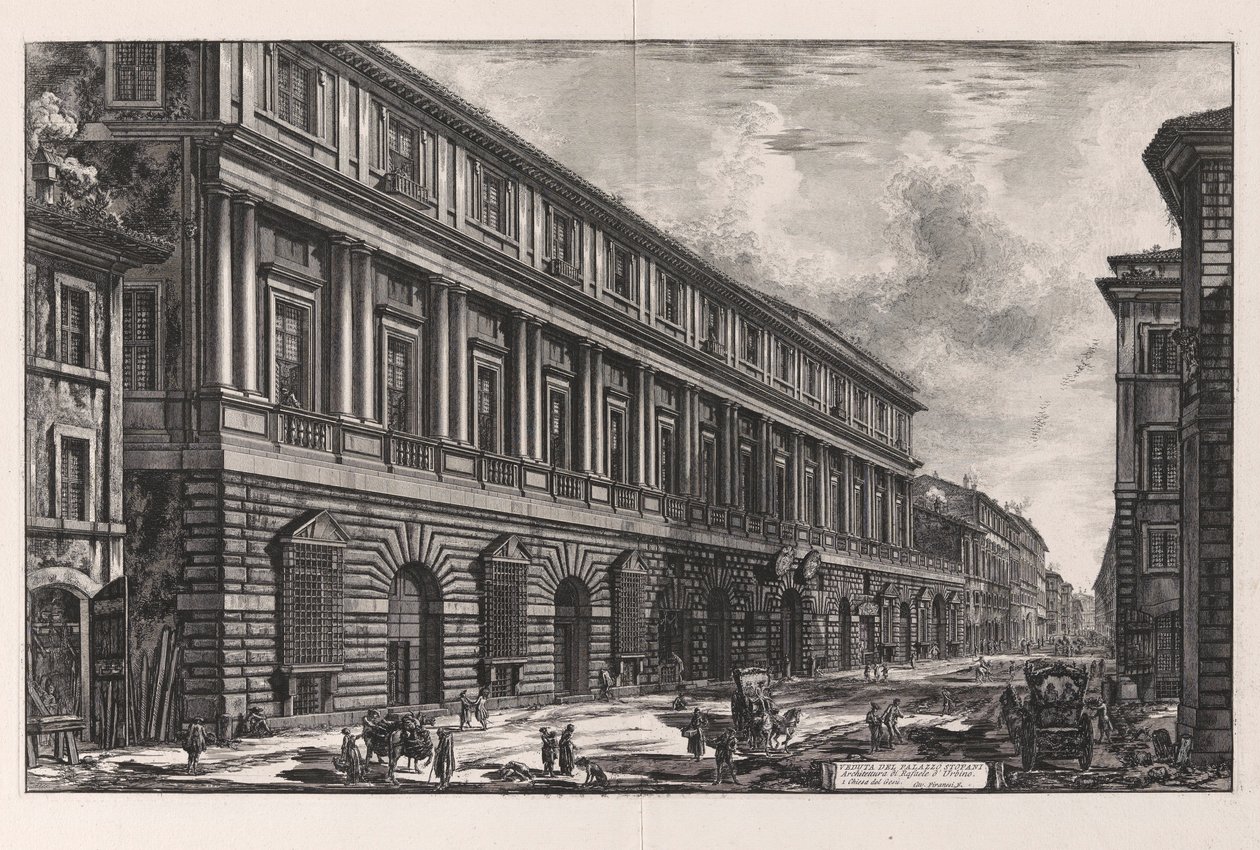 Näkymä Stopanin palatsille. Arkkitehtuuri Rafaele d tekijältä Giovanni Battista Piranesi
