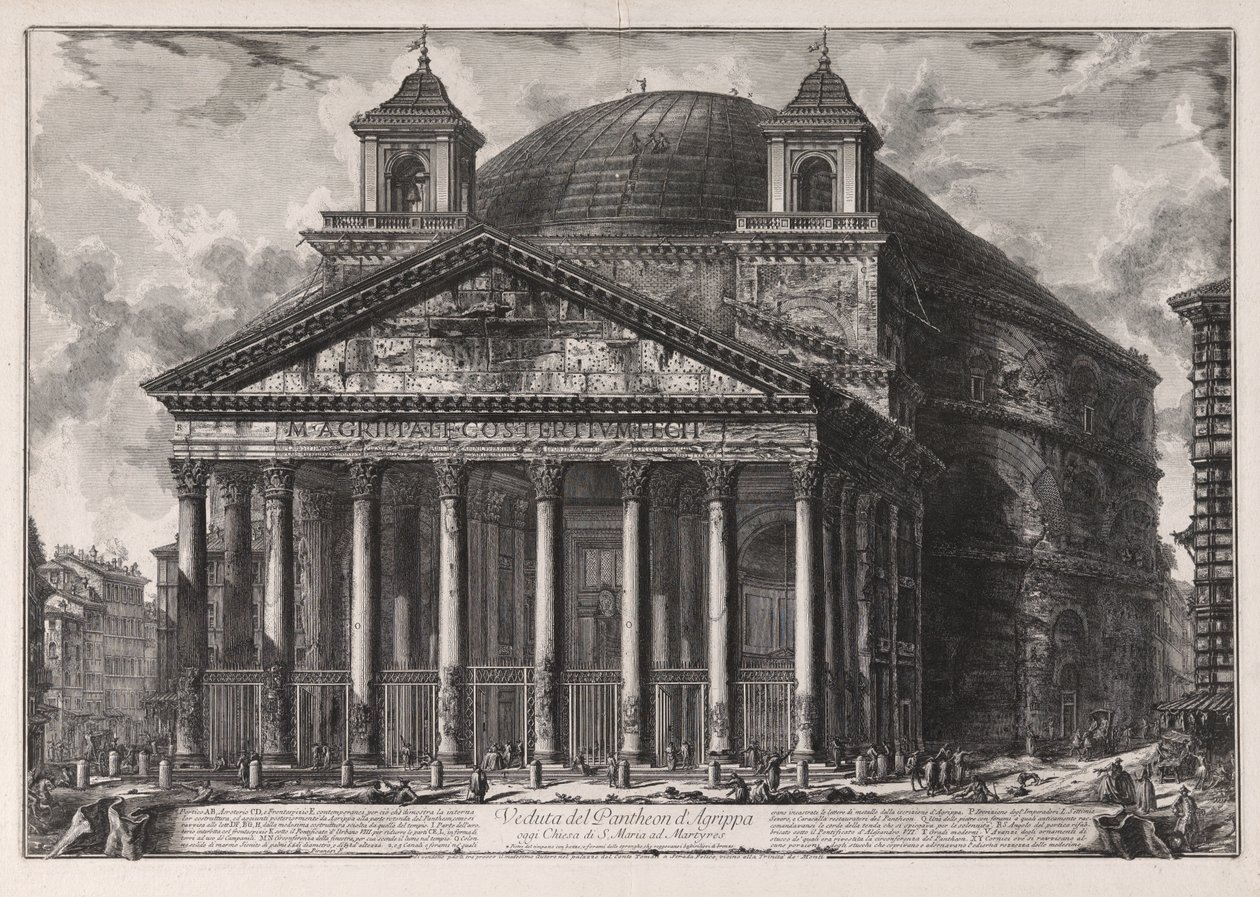 Näkymä Agrippan Pantheoniin, nykyiseen S. Maria ad Martyres -kirkkoon (näkymä Agrippan Pantheoniin, nykyiseen Santa Maria ad Martyres -kirkkoon [todellisuudessa Hadrianuksen Pantheon]), sarjasta "Näkymiä Roomasta" tekijältä Giovanni Battista Piranesi